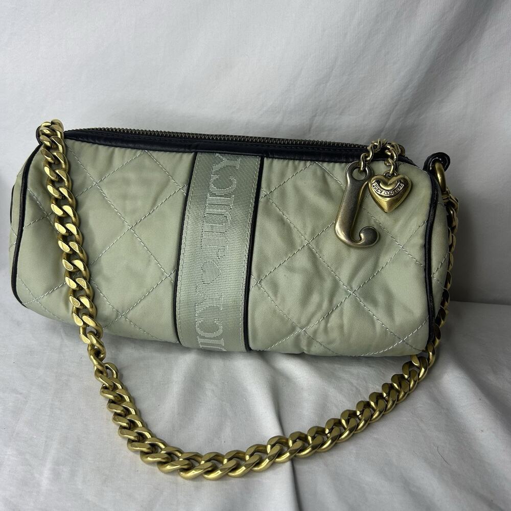 Vintage Juicy Couture Quilted Barrel Bag Thick Heavy Chain & Charms *READ